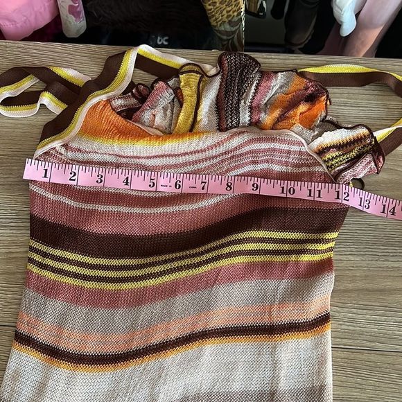 Missoni dress mini ruffles criss cross straps orange yellow brown size 40 - Picture 14 of 16
